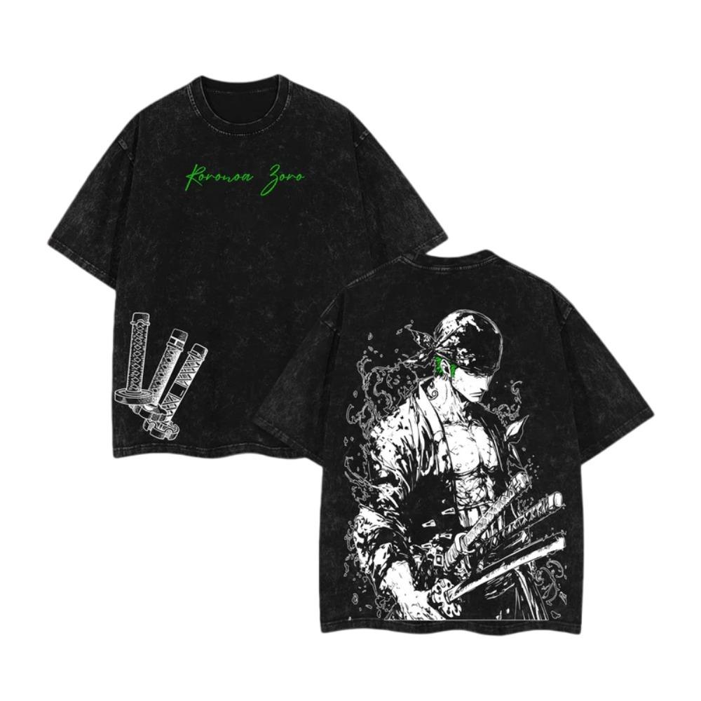 Japanese Anime One Piece 2026 Summer New Unisex Zoro Manga Pattern Short-sleeved Harajuku Loose T-shirt M