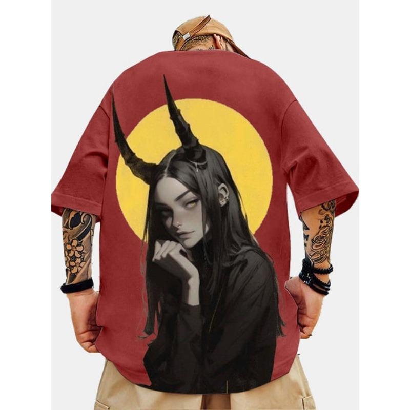 Pár nosí 3D trendy pouliční styl nadměrné velikosti anime styl tisku hip-hop cool pánské a dámské tričko léto ležérní krátký rukáv