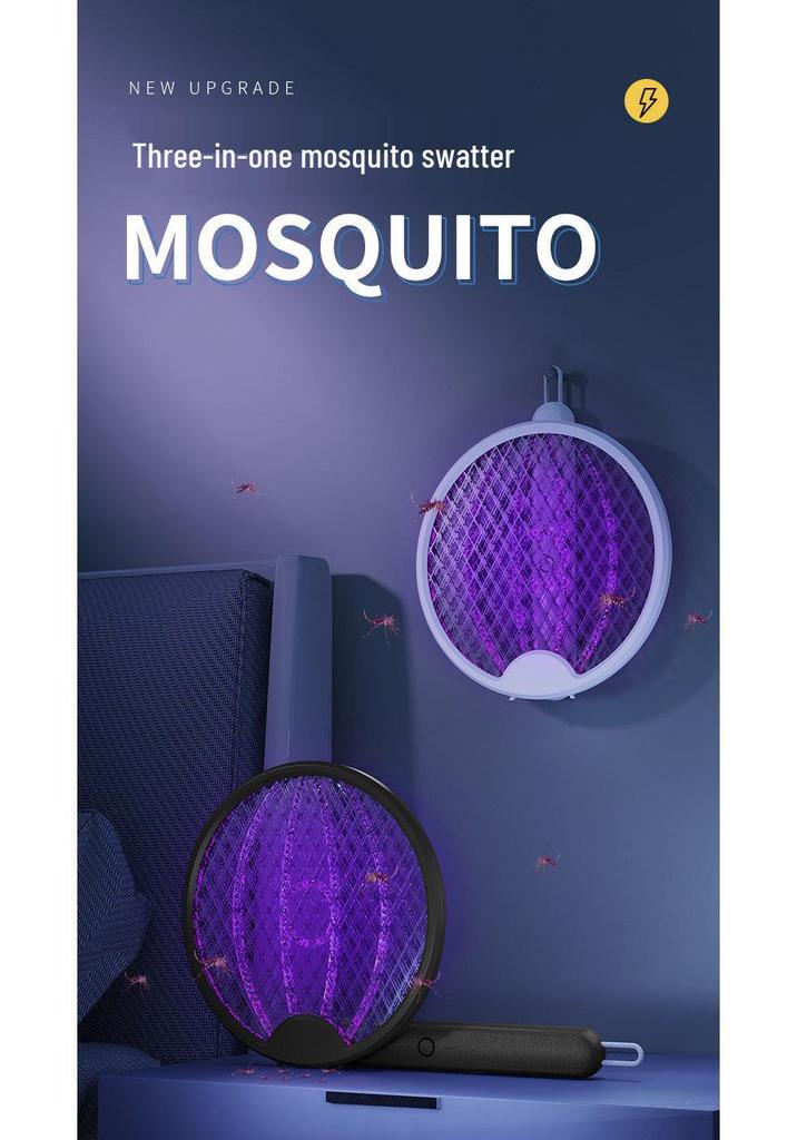 Rechargeable 3-in-1 Foldable Electric Mosquito & Fly Swatter Lamp