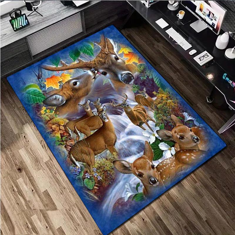 1Pc Animal Deer Print Rug - Home Decoration Carpet For Living Room Bedroom Flooring Computer Chair Area Rug