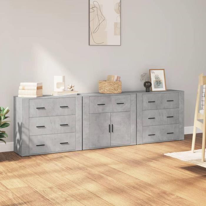 VidaXL Buffets 3 Pcs Concrete Grey Engineered Wood 3185427