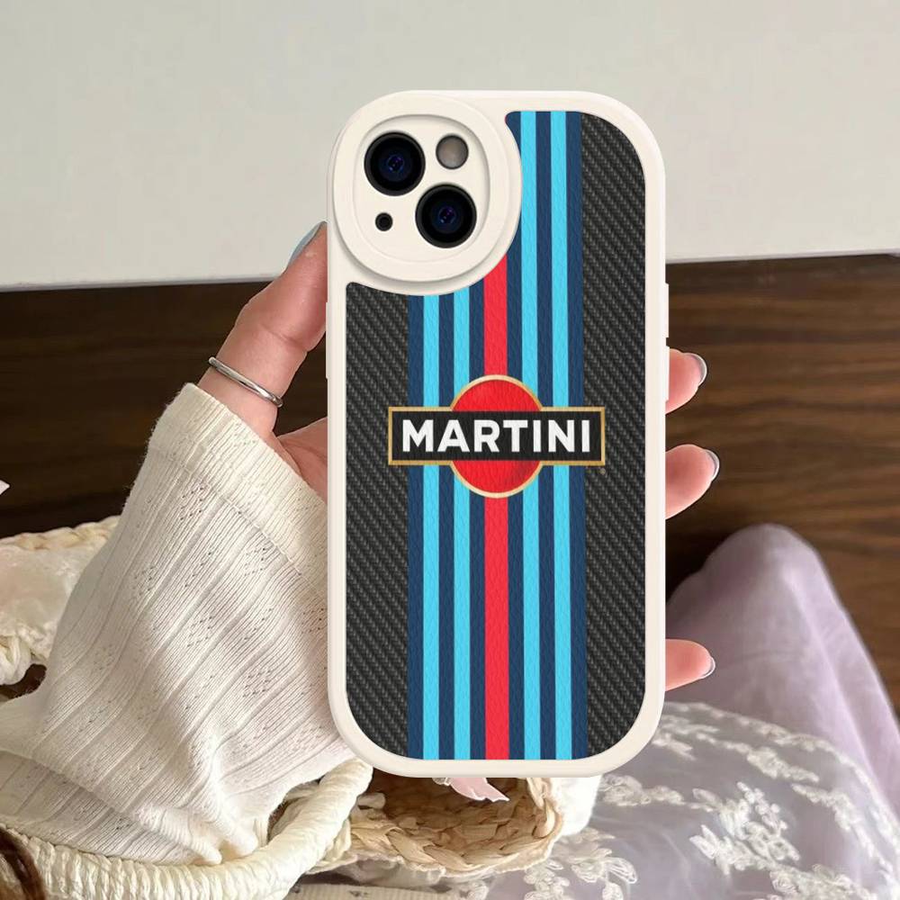 M-Martini Racing Horizontal Stripe For IPhone 16 15 14 13 12 11 Pro Max Plus Shockproof Leather Soft Phone Cover