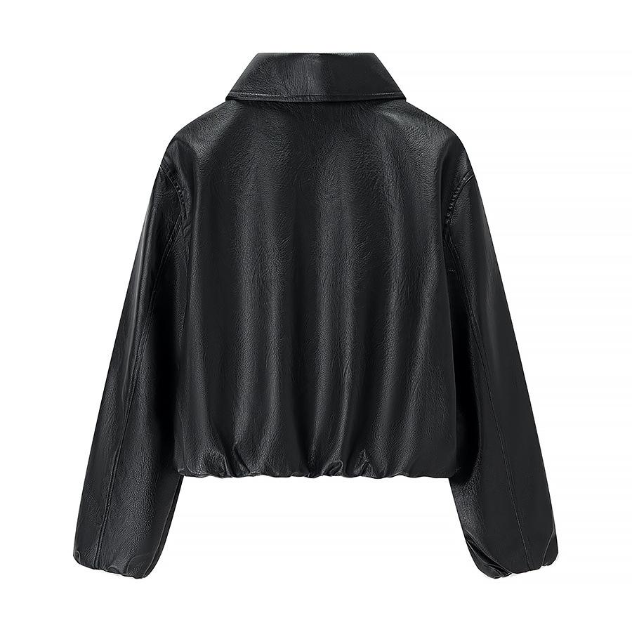 European and American style, new women's clothing, fashionable, casual, versatile lapel long-sleeved leather jacket