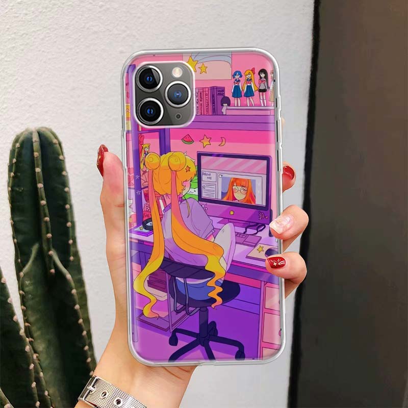 Anime Vaporwave Glitch Purple For iPhone 17 Air 16 15 14 Plus 13 Mini 12 11 Pro Max Phone Case 16E 7 Print 8 SE Fundas Cover Sof
