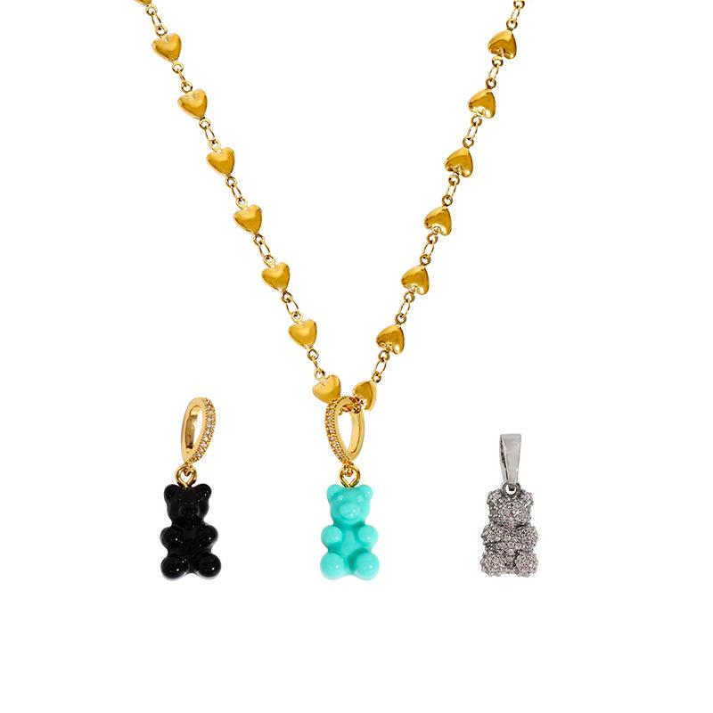 European & American Heart-Shaped Gold-Plated Colorful Gummy Bear Pendant Necklace for Men & Women: Korean Hot Style