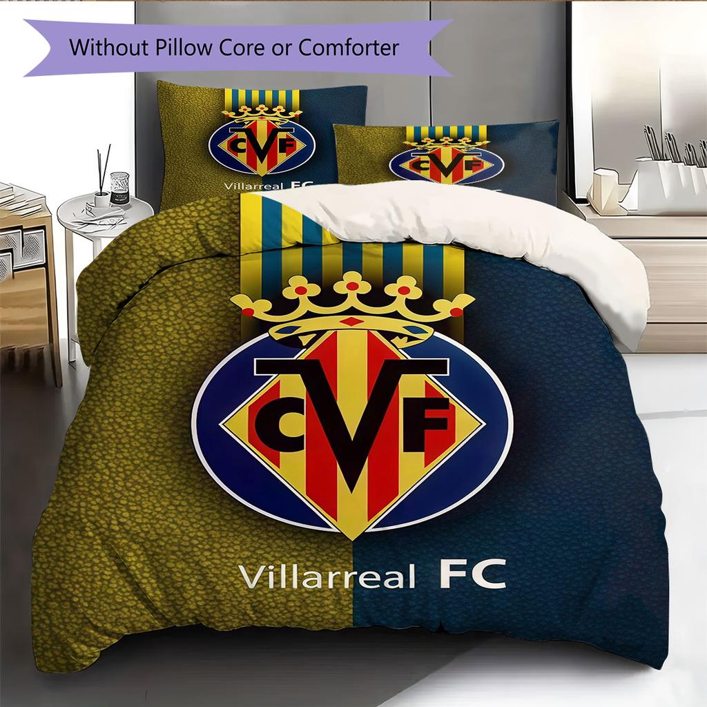 Juego de Colcha y Funda de Almohada con Logo del Villarreal CF Decoración del Hogar Regalo de Cumpleaños (1 * funda nórdica + 2 * fundas de almohada, sin núcleo)