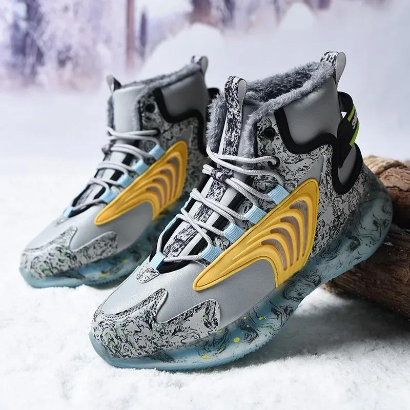 Men Boots Winter Snow Boots Plush Warm High Top Men Sneakers Fashion Sports Shoes Men Waterproof Non-Slip Tennis Shoes Male