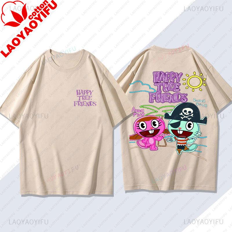 Happy Tree Friends Camiseta Unisex Anime Camiseta Camisa Novedad Tendencia Harajuku Estilo Retro de los 90 Ropa Verano Informal