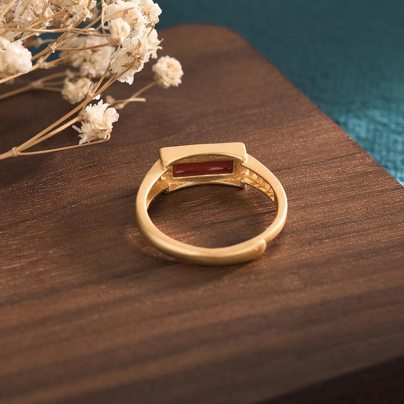 2022 Festive Gold-Plated Southern Red Agate Ring - Chinese Retro Jewelry