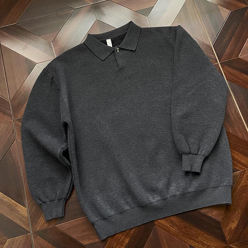 Men s Winter Fleece-Lined Polo Neck Knitwear - Loose, Comfortable, and Versatile Solid Color Sweater Large