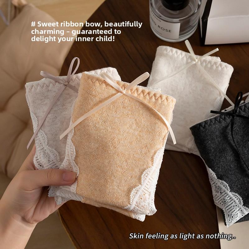 Women's Spring and Autumn Bowtie Class 7A Bacteriostatic High Split Cotton Crotch Hip Mid Waist Triangle Briefs