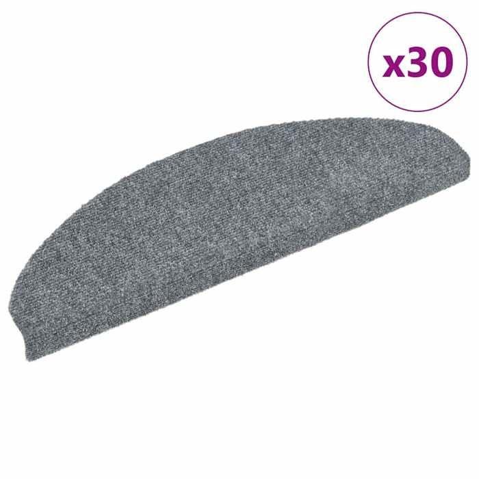 VidaXL Tapis d'escalier autocollants 30 pièces 65 x 21 x 4 cm Gris clair Demi-rond Grand 3365658