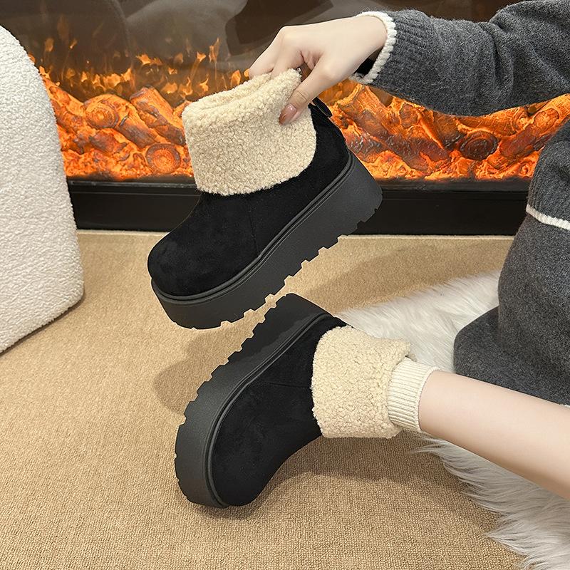 Thick-soled heightening snow boots women's 2025 new autumn and winter plush warm fluffy short boots fashionable ugly and cute big-headed cotton shoes