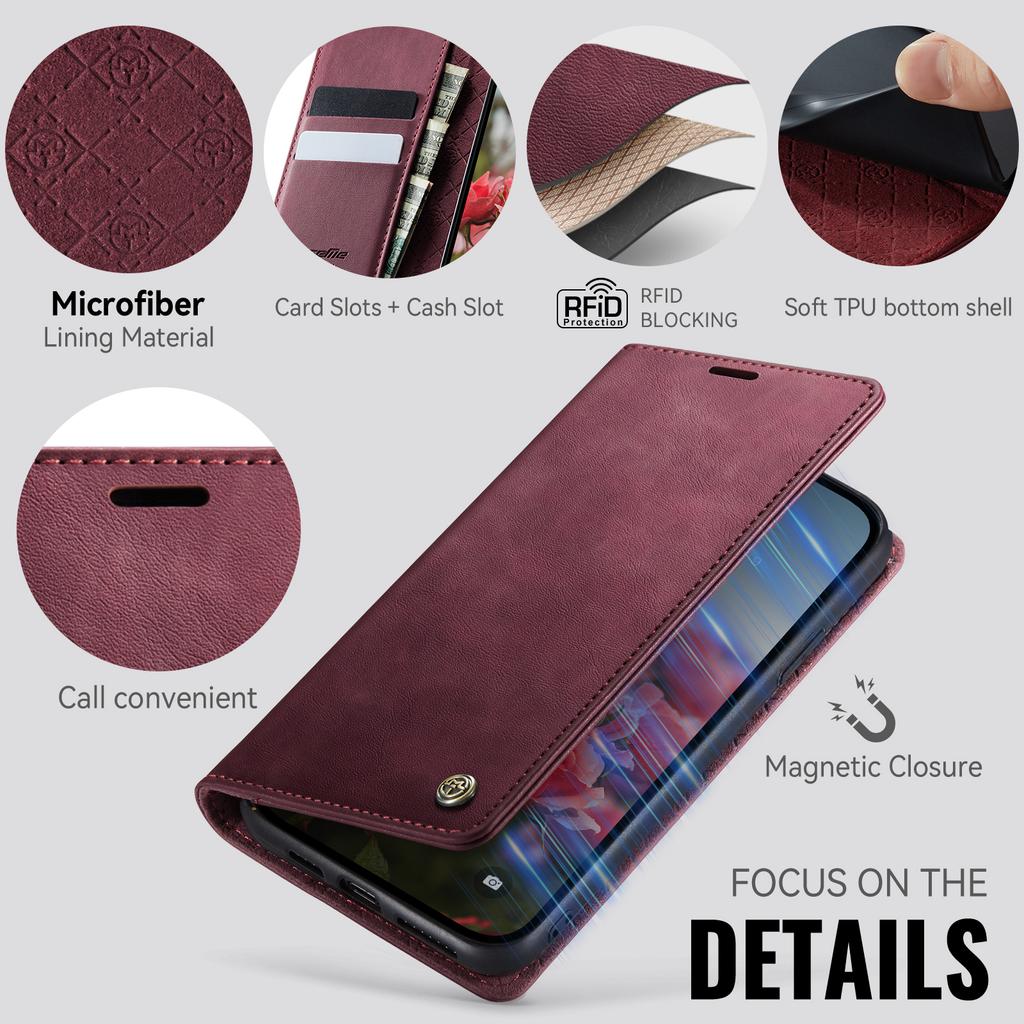 För iPhone XR 6,1 tum Fodral CASEME 033-serien RFID-blockerande Plånbok Stöd Kalvstruktur Läder Telefonfodral