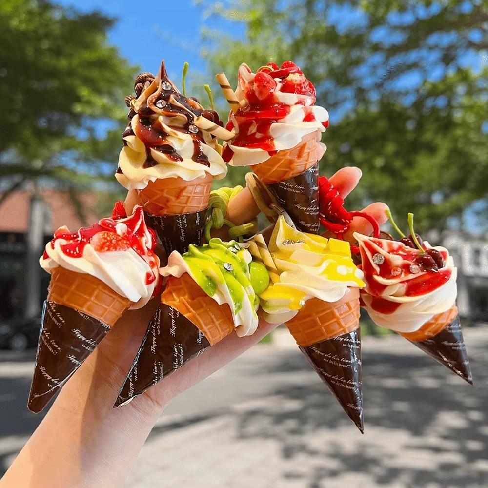 Cute Cartoon Ice Cream Keychain Food Shaped Backpack Pendant New Dessert Keychain Key Accessories