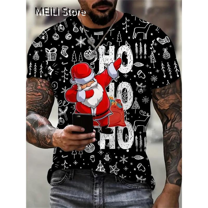 Christmas Men's T Shirt Funny 3D Santa Claus Print T Shirts Casual Pullover Short Sleeve Fashion Shirts Graphic Tees Sweatshirt