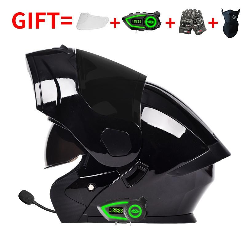 Bluetooth-Enabled Full Face Motorcycle Helmet With Dual Visors DOT 3C Certified All-Season Flip-Up Design Men Women