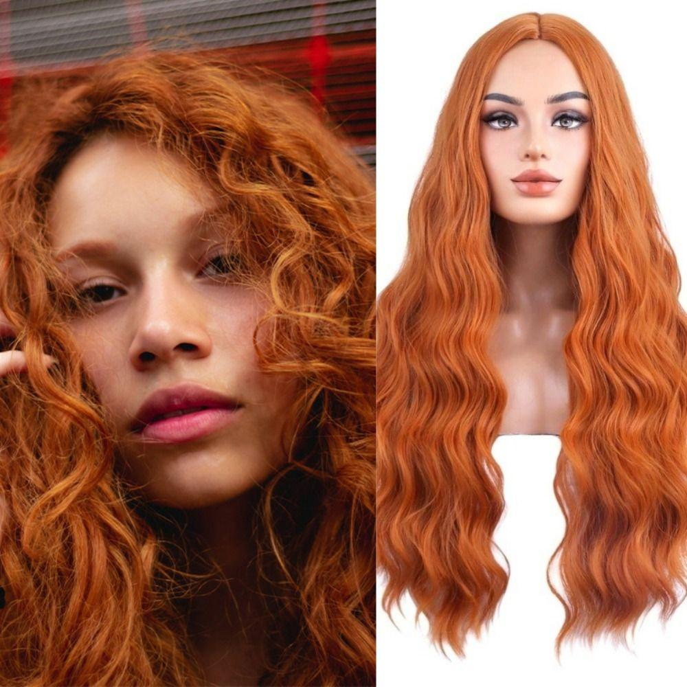 Elegant Long Wavy Curly Wig Middle Part Cosplay Lolita Wigs White Orange Synthetic Wigs Halloween