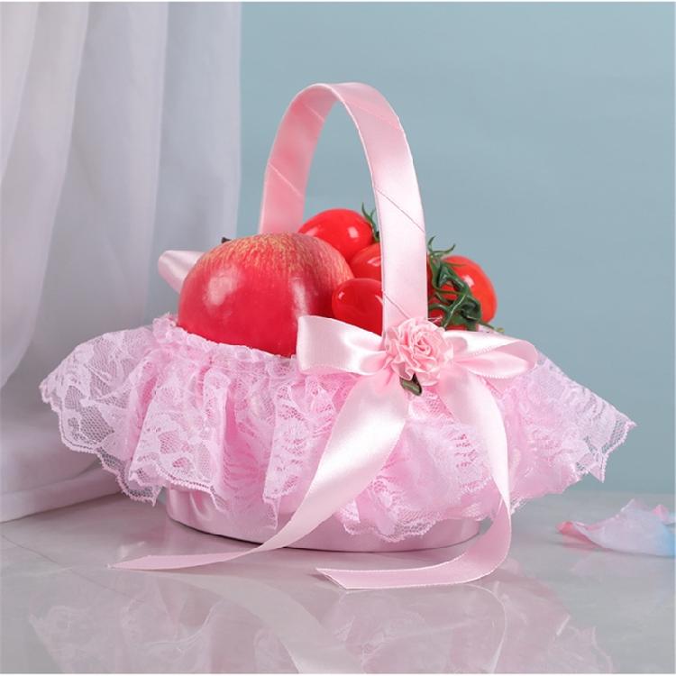 Tragbarer Hochzeitsdekorationskorb mit verstärktem Griff und zartem Spitzenakzent, Halter für Brautsträuße