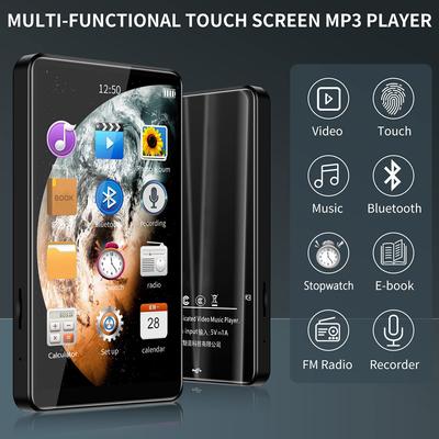 MP4-Player 4'' Vollmetall-Touchscreen MP3-MP4-Musik-Player Bluetooth 5.0 FM-Radio mit Videowiedergabe Ape Flac Wav Aac-lc Acelp