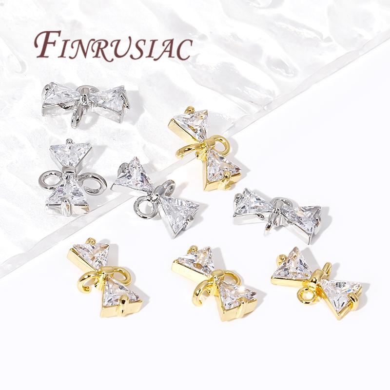 18K Gold Plated Shiny Cubic Zirconia Crystal Bowknot Charm Connectors For DIY Women's Earrings/Bracelets Jewelry Making Supplies