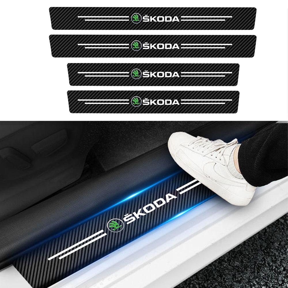 2025 New 4Pcs Carbon Fiber Car Door Sill Protector Threshold Stickers For Skoda Rapid Scala Kodiaq Fabia Kamiq Karoq Octavia 3 A