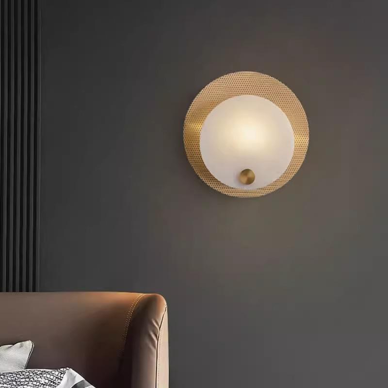 Luxury Indoor Wall Lamp Marble Led for Living Room Study Bedroom Bedside Openwork Copper Base Wall Light Italian Decorative Lamp