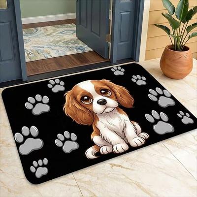 Cute Puppy Welcome Mat Funny Cavalier King Charles Spaniel Floor Rug Lovely Dog Paw Print Entryway Doormat For Front Door