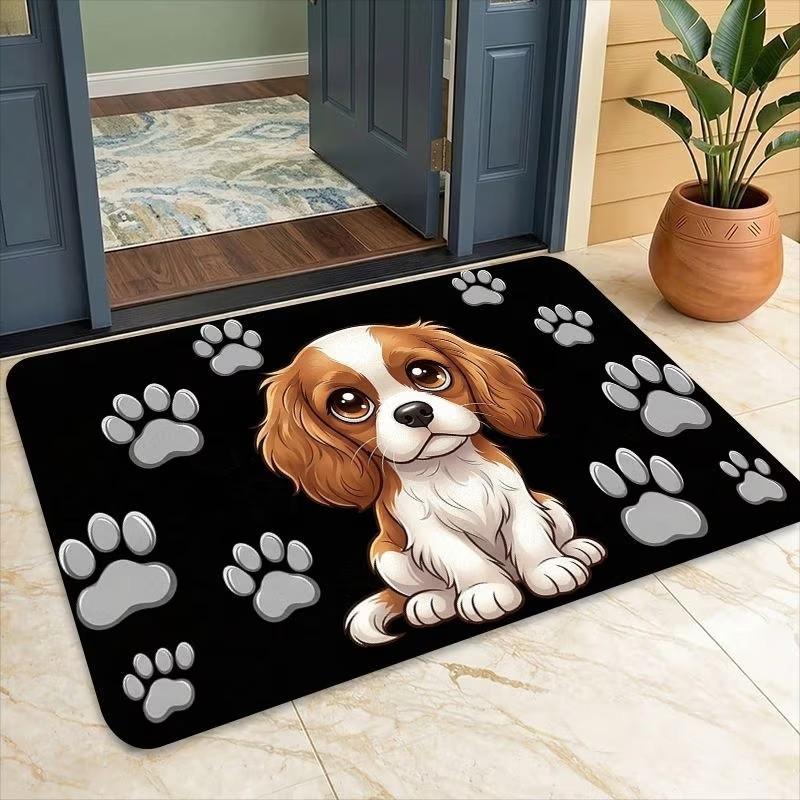 Tapis de bienvenue pour chiot mignon Tapis de sol drôle pour Cavalier King Charles Spaniel Empreinte de patte de chien adorable Tapis de sol d'entrée pour porte d'entrée 30x50cm