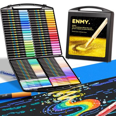 Set Acrylic Markers with Glitter for Pearl Colors 80-Color (68-12) Direct-Ink - Water-Based, Illustrations, Diaries, Art, Comics, Fabrics, (68+12