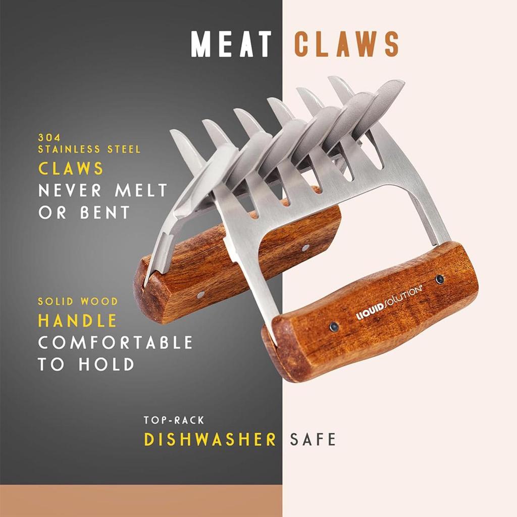 Premium 18/8 Stainless Steel Meat Shredder Claws with Wooden Handles: Effortlessly Shred, Pull, and Serve Pork, Turkey, Chicken, and Brisket!