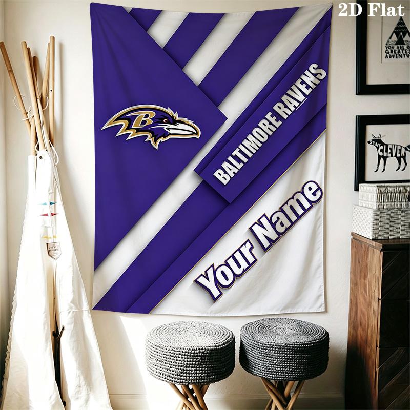 Name Custom Baltimore Ravens Logo Wall Tapestry Aesthetic Wall Hanging Printed Fabric Blanket Decorative Tapestries for Bedroom Living Room Home Decor