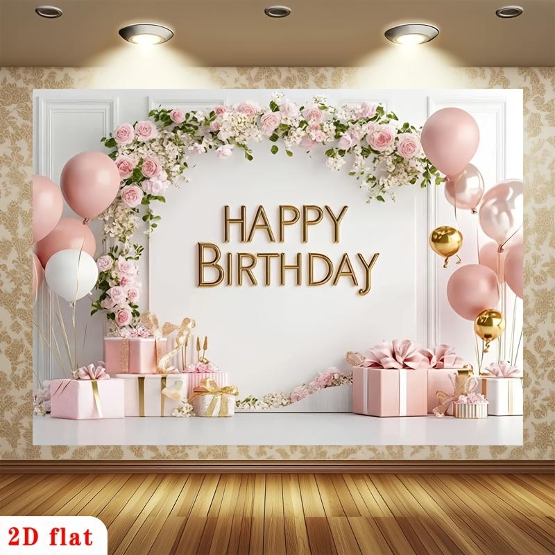 2D plane, 1 piece of pink rose birthday happy balloon background fabric, polyester background fabric