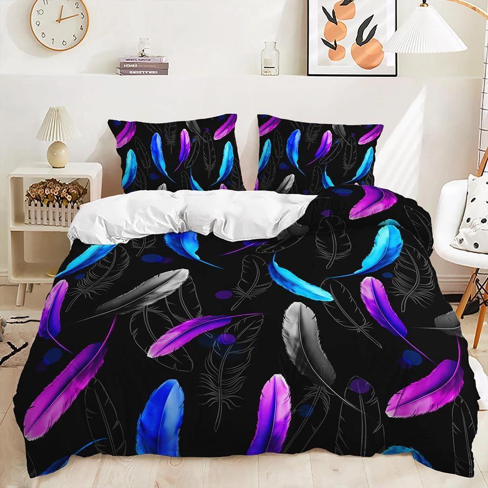 

Colored Feathers Bedding Set 3D Print Down Duvet Cover Queen King Double Duvet Cover Pillowcase 2/3 Gift Soft Bedroom Decoration UK Single 135x200cm