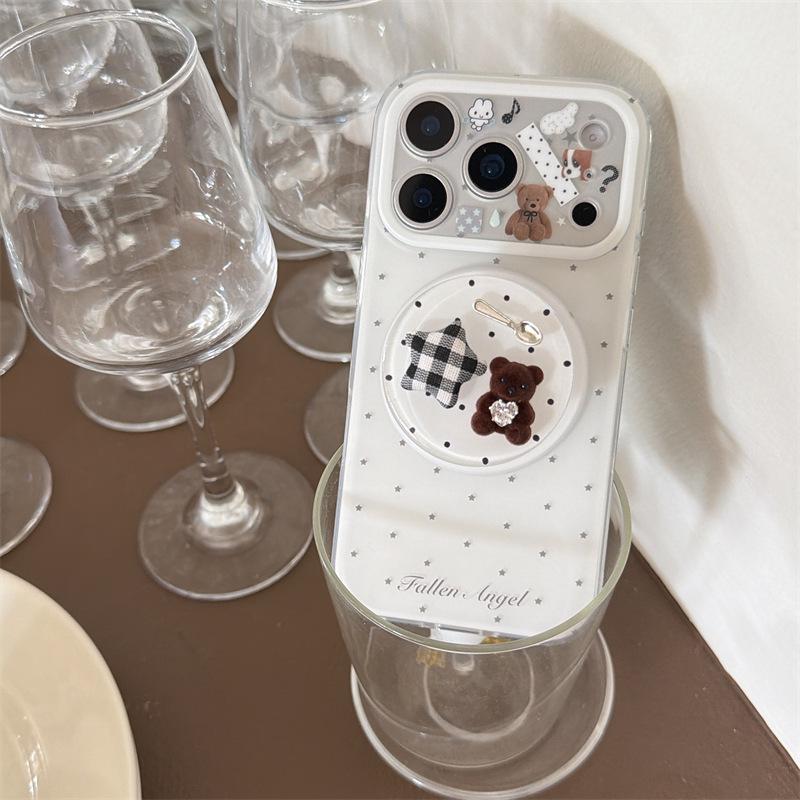 Korean Star Bear Magnetic Bracket for iPhone 17 Pro Max, Apple 16, and 15 Protective Case for Women
