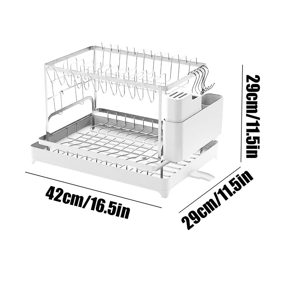 2 Layers Dish Drying Rack Countertop Household Dish Storage Holder Kitchen Organizers And Storage With Drainboard