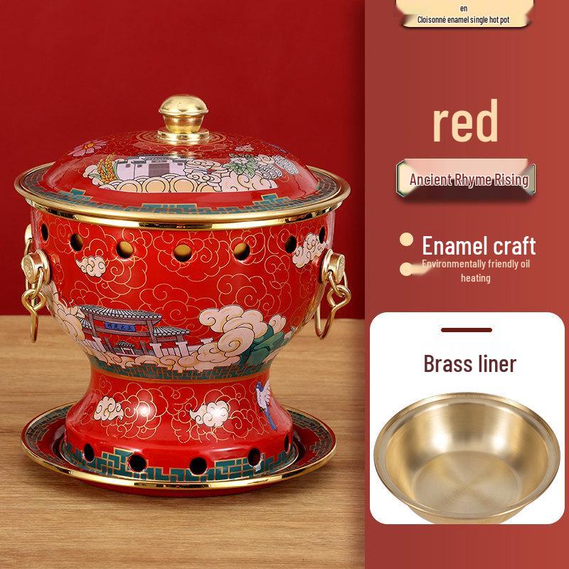 Cloisonné Copper Personal Hot Pot with Alcohol Stove