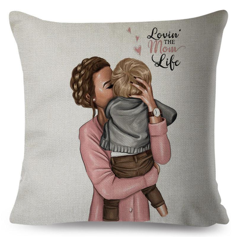 Fashion Cute Cartoon Super Mama Husă de pernă In 45*45cm Decor Mamă și Bebeluș Față de Pernă pentru Canapea Acasă Față de Pernă Super Daddy