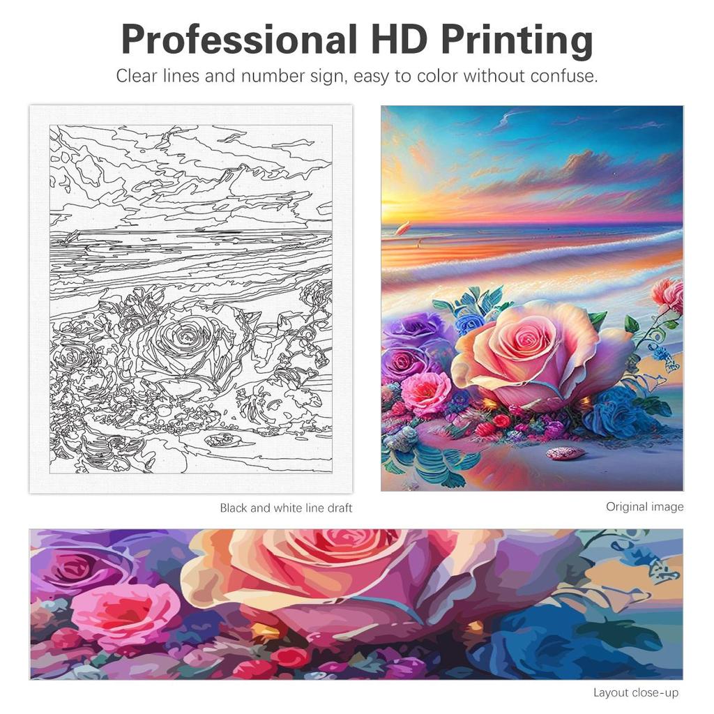 Frame Painting By Numbers For Adults Handiwork Rose Beach Landscape Markers By Numbers Decorative Painting For Home Decors 40x50