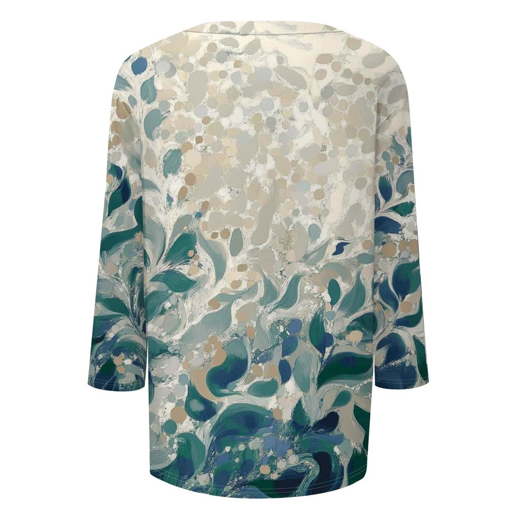 Women's Tops Three-quarter Sleeve Shirt V-neck Loose Casual Shirt Print T-shirt