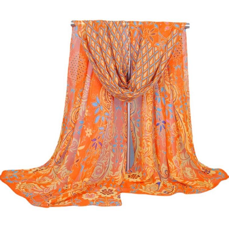 Spring and autumn new chiffon silk scarf, quality printing popular peacock silk scarf scarf source
