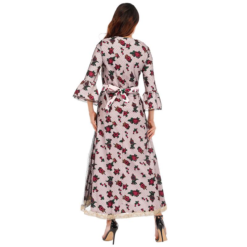 Yiduo Duo European-American Ethnic Print Embroidery Lace Mesh Muslim Dress 21275