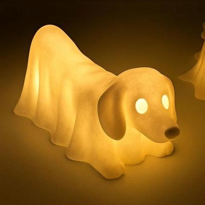 Halloween Ghost Dog Lamp Glowing Dachshund French Bulldog Nightlight LED Resin Draped