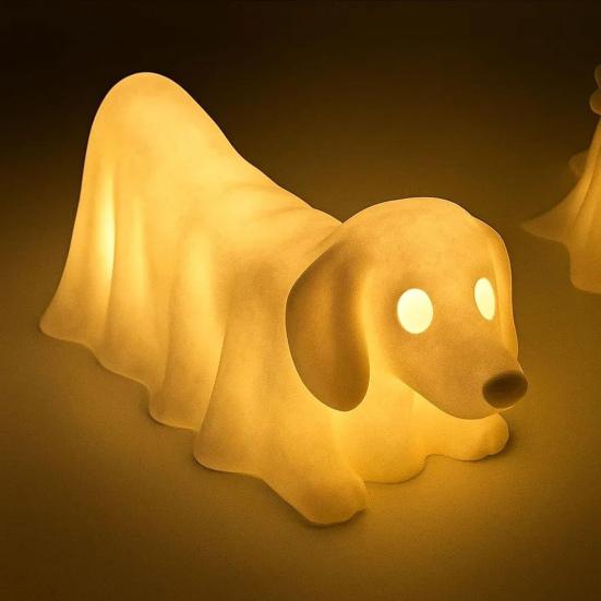 Halloween Geisterhund Lampe Leuchtender Dackel Französische Bulldogge Nachtlicht LED Harz Verhängte Geisterhund Figur für Zuhause Schlafzimmer Schreibtisch Dekor