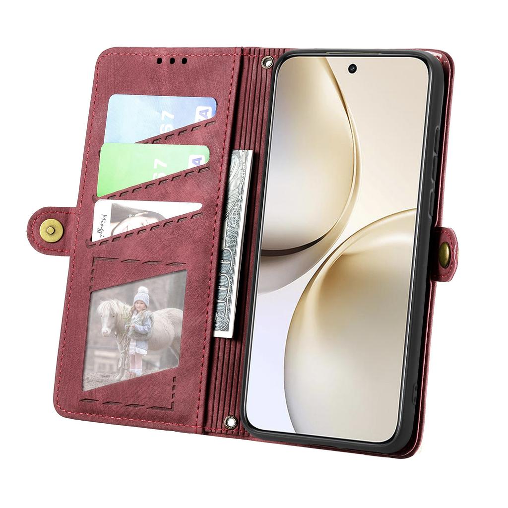 For Realme 14 Pro+ 5G Lommeboketui med glidelås Geometriske linjer Lærtelefondeksel med stropp