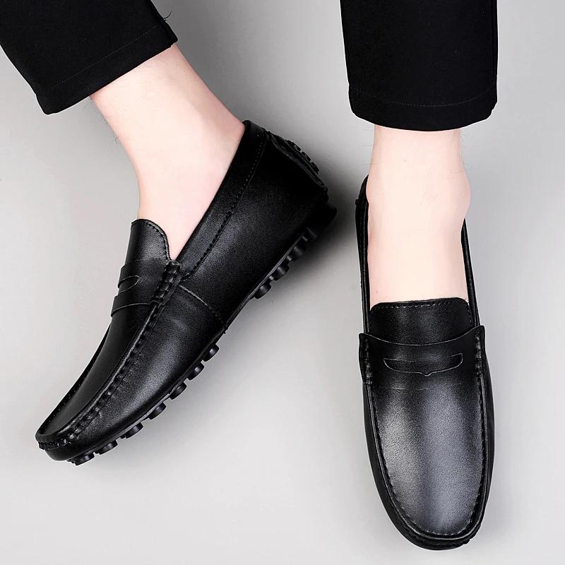 Men's 5cm Height Increasing Shoes Elevator Sneakers Split Leather Casual Driver Loafers Comfortable Fashion Lift Footwears