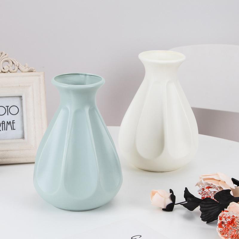 Nordic Hydroponic Imitation Ceramic Circular Plastic Vase Home Decoration Ornaments Living Room Desktop Decoration Wedding Decor