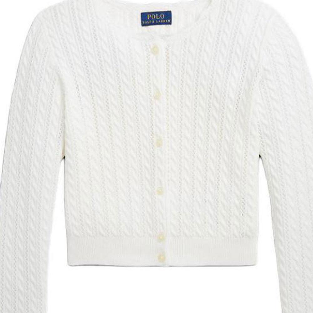 Polo Ralph Lauren SS24 Solid Color Cotton Crew Neck Casual Long Sleeve Knit Sweater Kids sweater Washed-White CWPOSWEG6820435-100