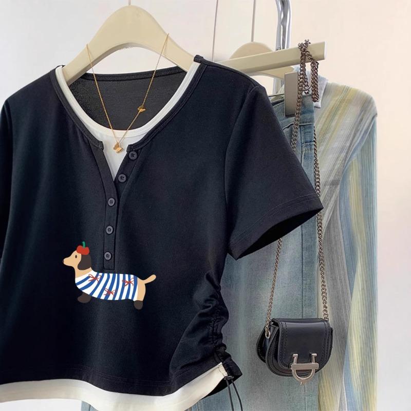 Damen Sommer Neu Slim Fit Kleiner Kurzstil Alle Design Sinn Kleines Kurzarm-Top