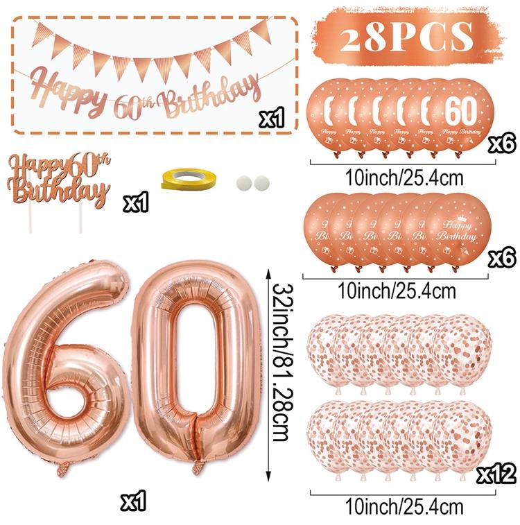28pcs 18 21 30 40 50 60 70th Rose Gold Happy Birthday Balloon Set Banner Balloon Adults Birthday Party Decoration Birthday Party